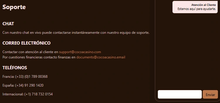 cocoa casino soporte charlar